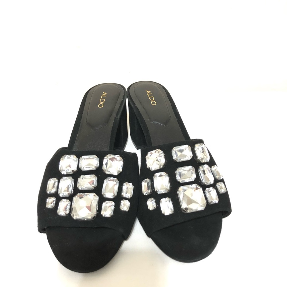 Aldo Black Crystal Embellished Mules